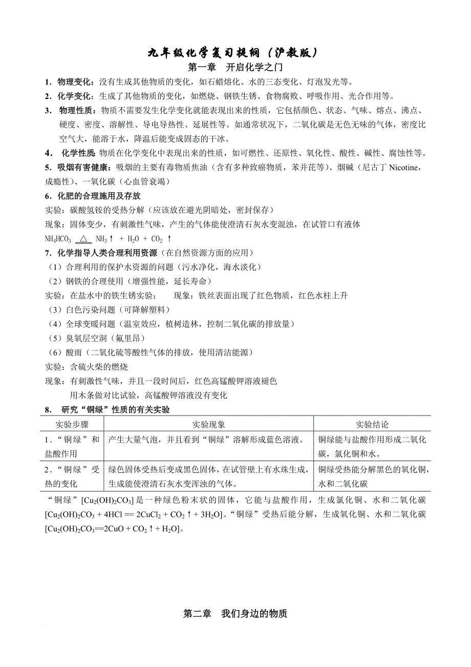 【强烈推荐】初三中考化学复习提纲——沪教版_第1页