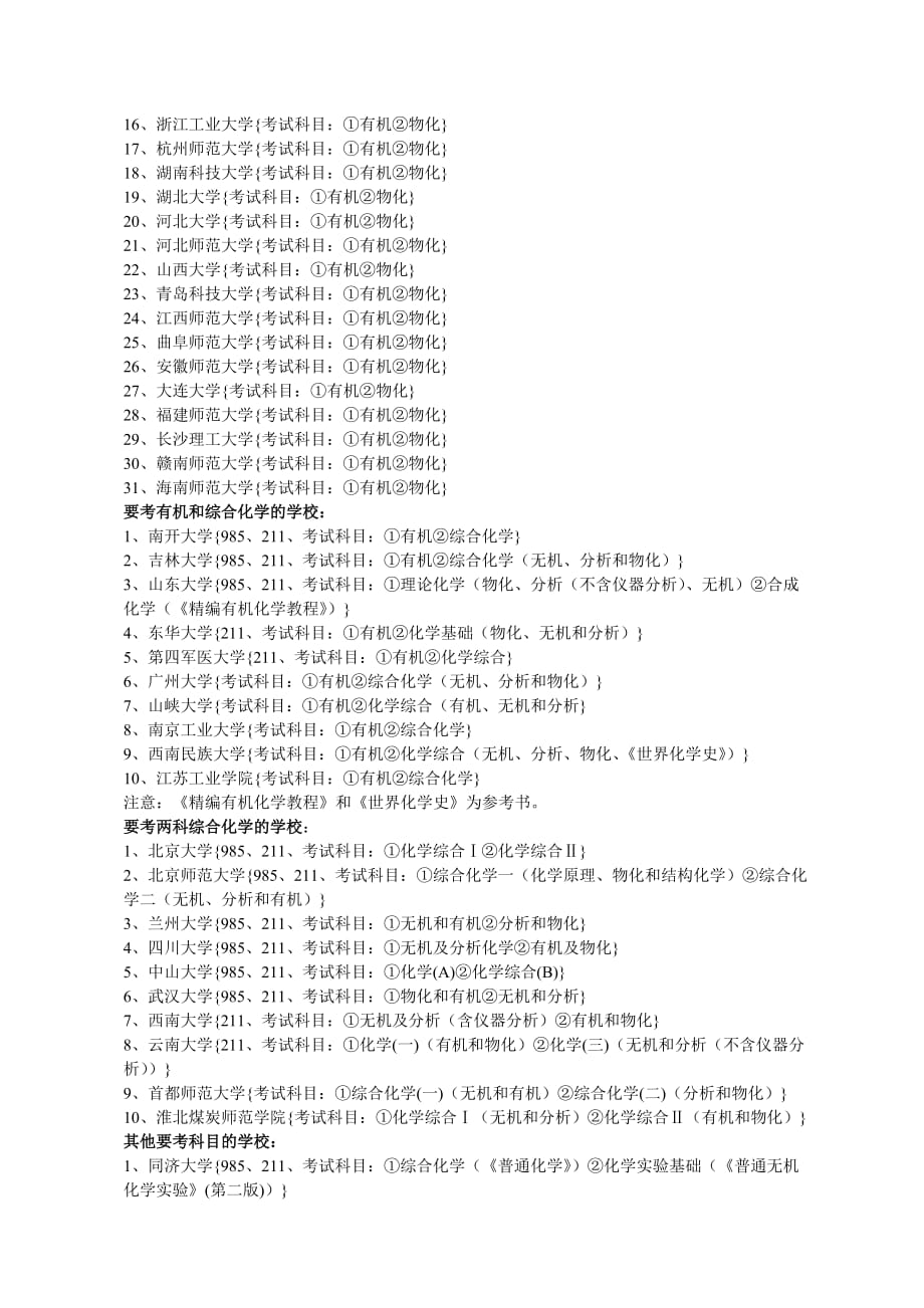 全国有机化学考研学校排名及所需考的专业课.doc_第3页