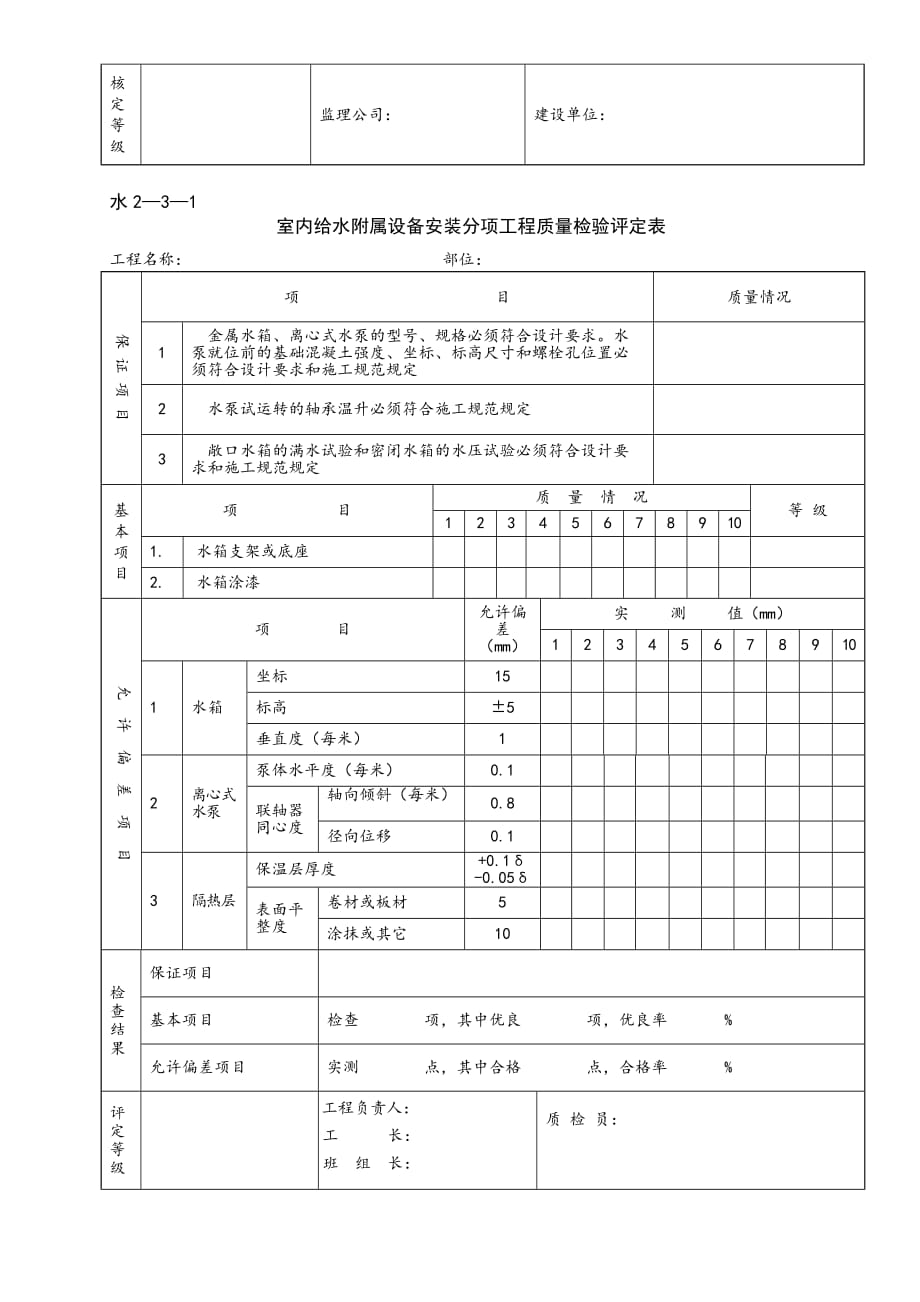 室内给水管道安装分项工程质量检验评定表资料_第4页