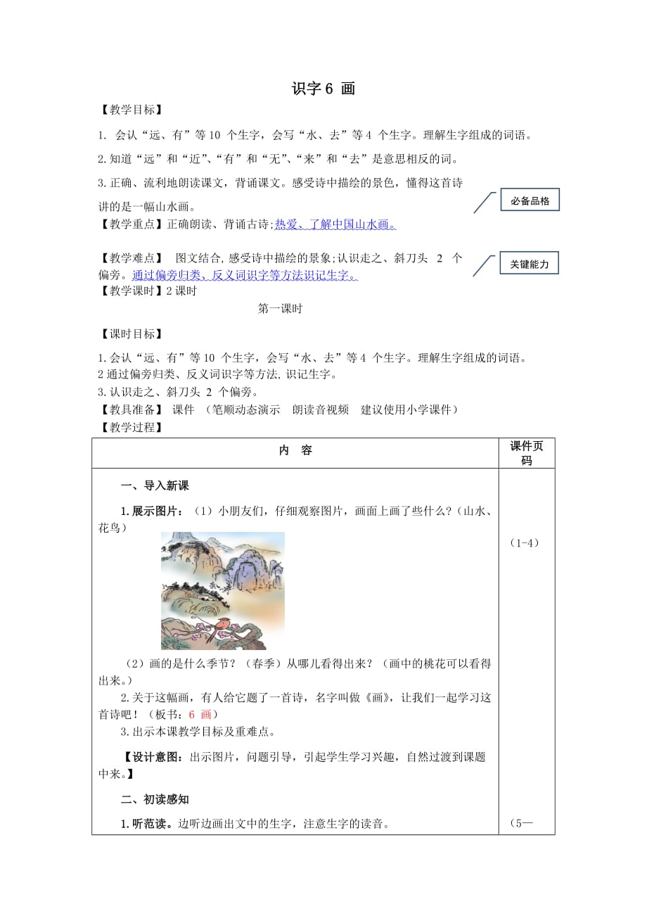 部编版（统编）小学语文一年级上册第五单元《识字6 画》教学设计_第1页