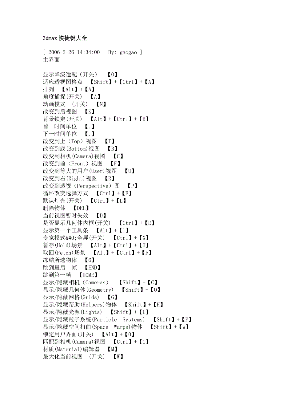 3dmax快捷键大全._第1页