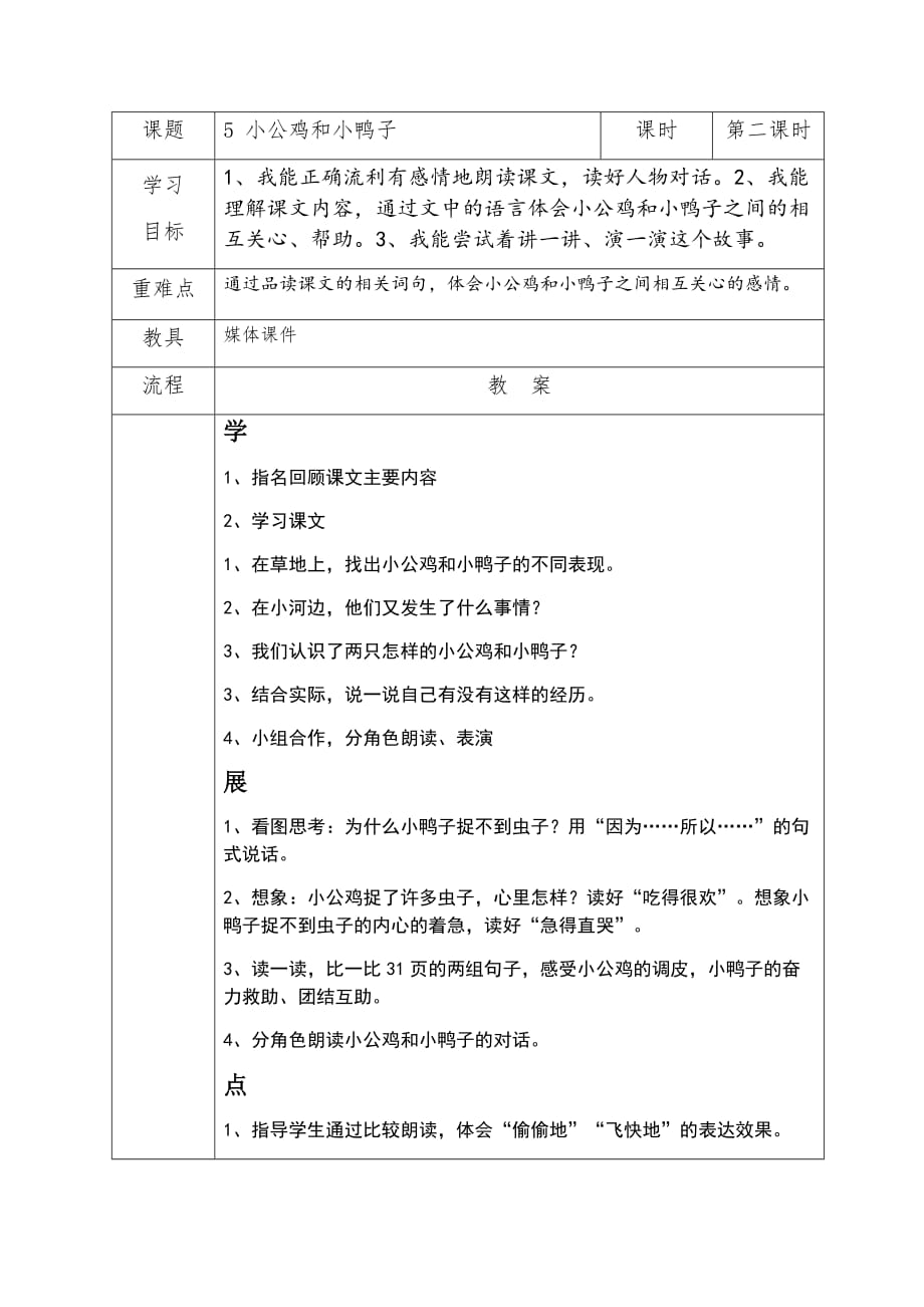 课标版语文一年级下册5小公鸡和小鸭子第二课时_第1页