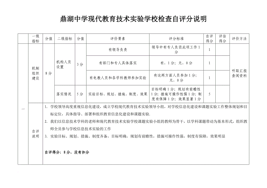 肇庆鼎湖中学现代教育技术实验学校检查自评分说明_第1页