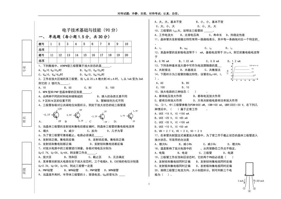 对口升学信息类专业基础模拟试卷_第5页