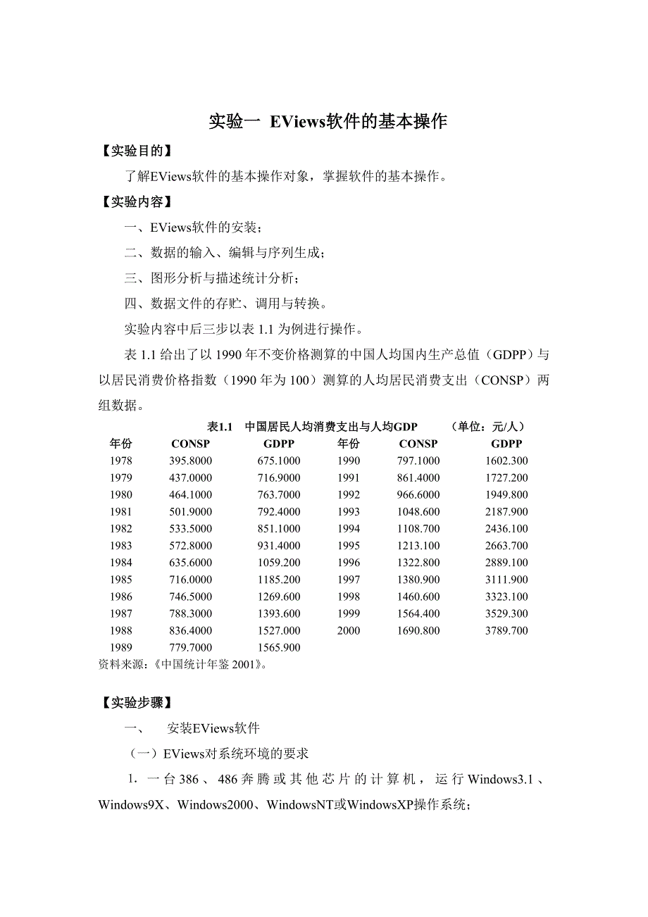 实验一eviews软件的基本操作_第1页