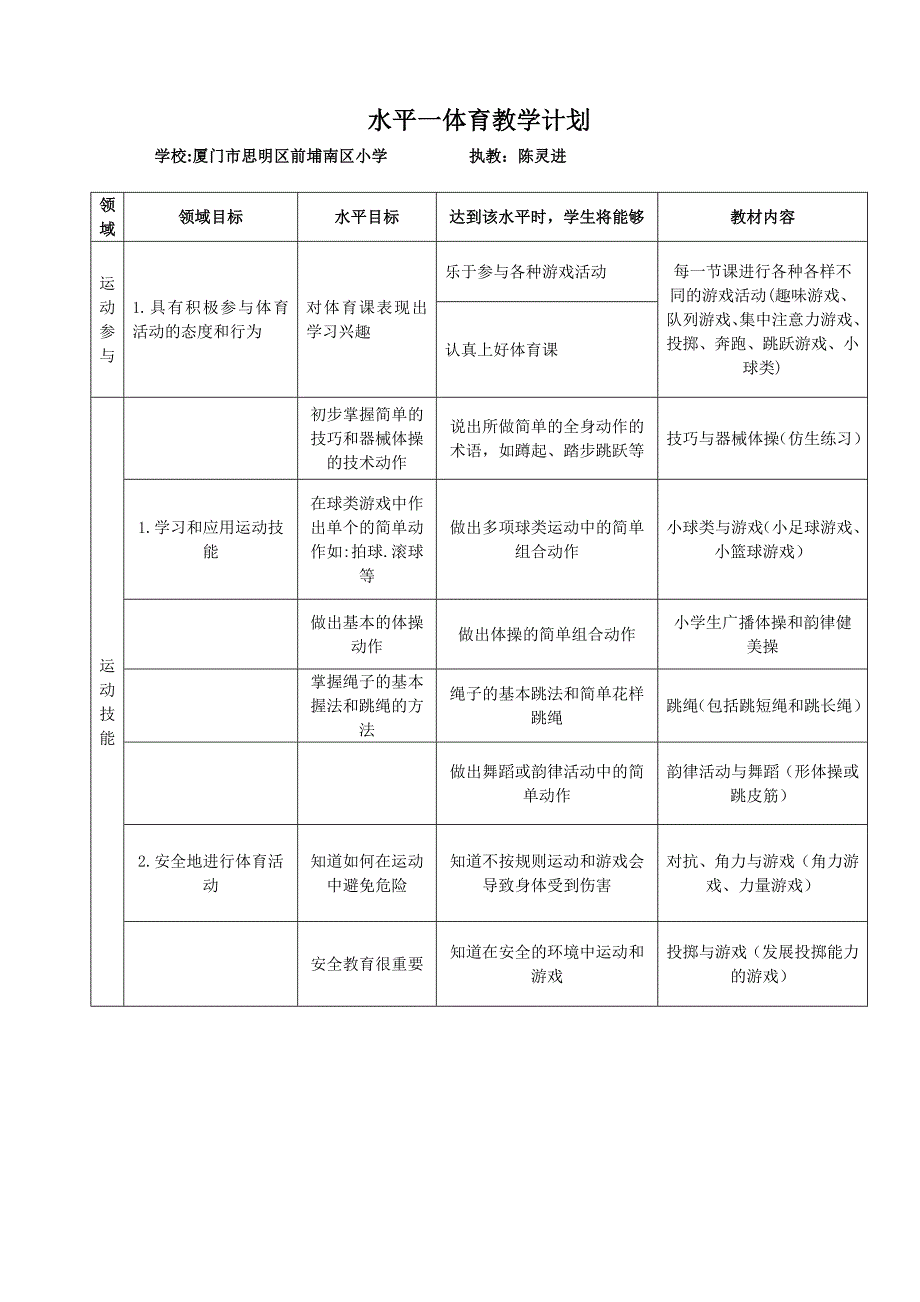 水平一体育教学计划._第1页