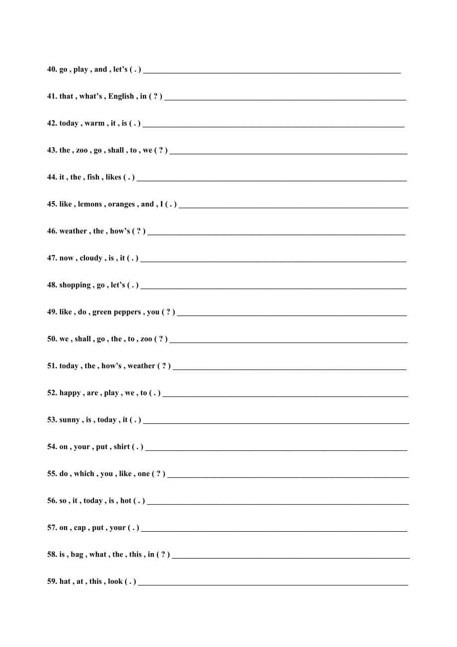 小学四年级英语上册连词成句练习_第3页