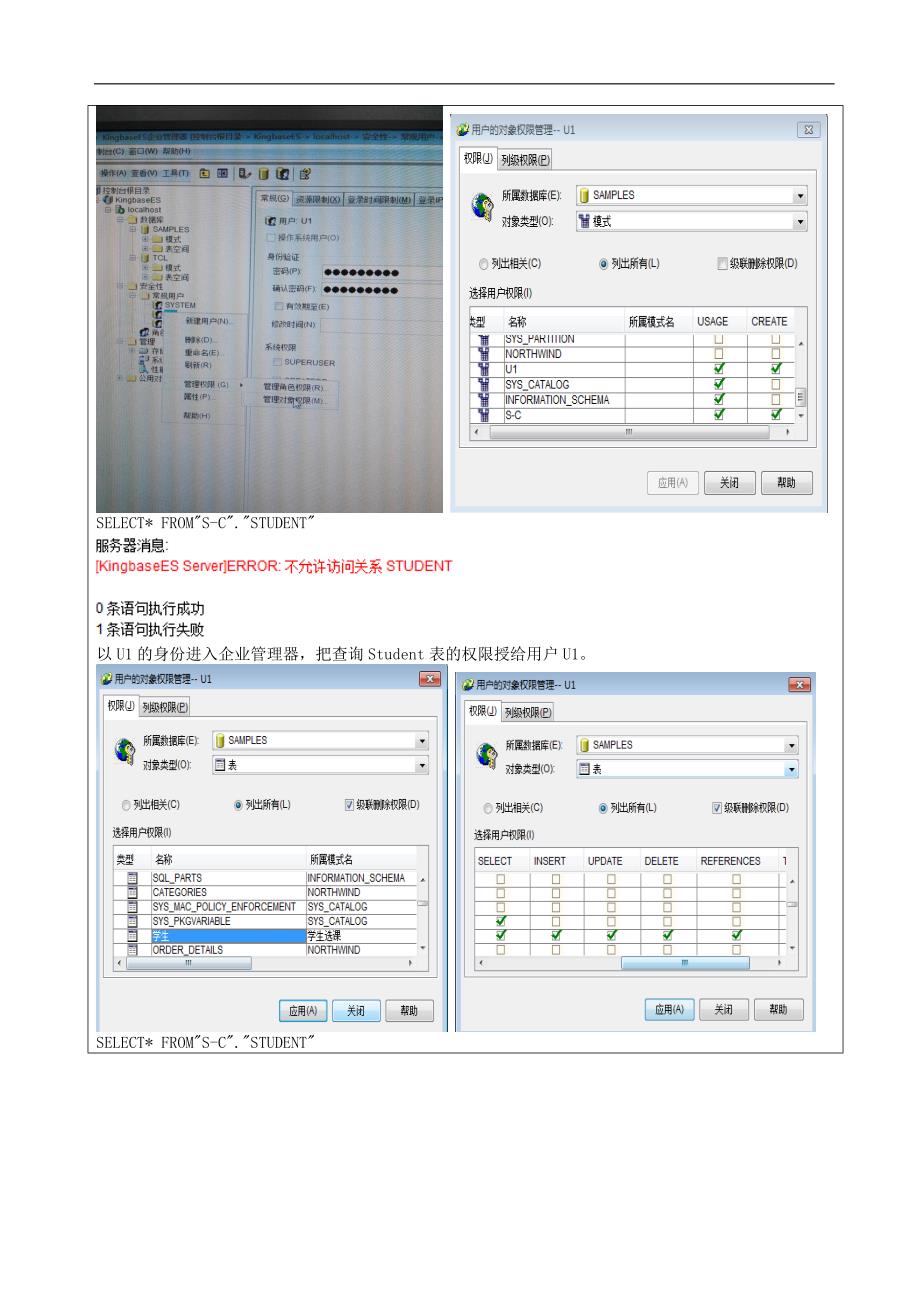 数据库安全性及完整性实验报告_第4页