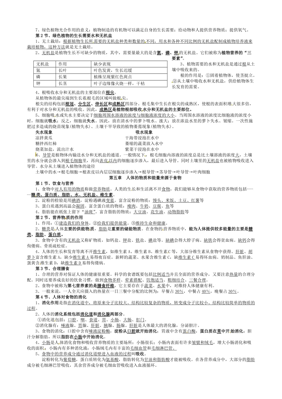 苏科版七年级生物上册复习知识点_第3页