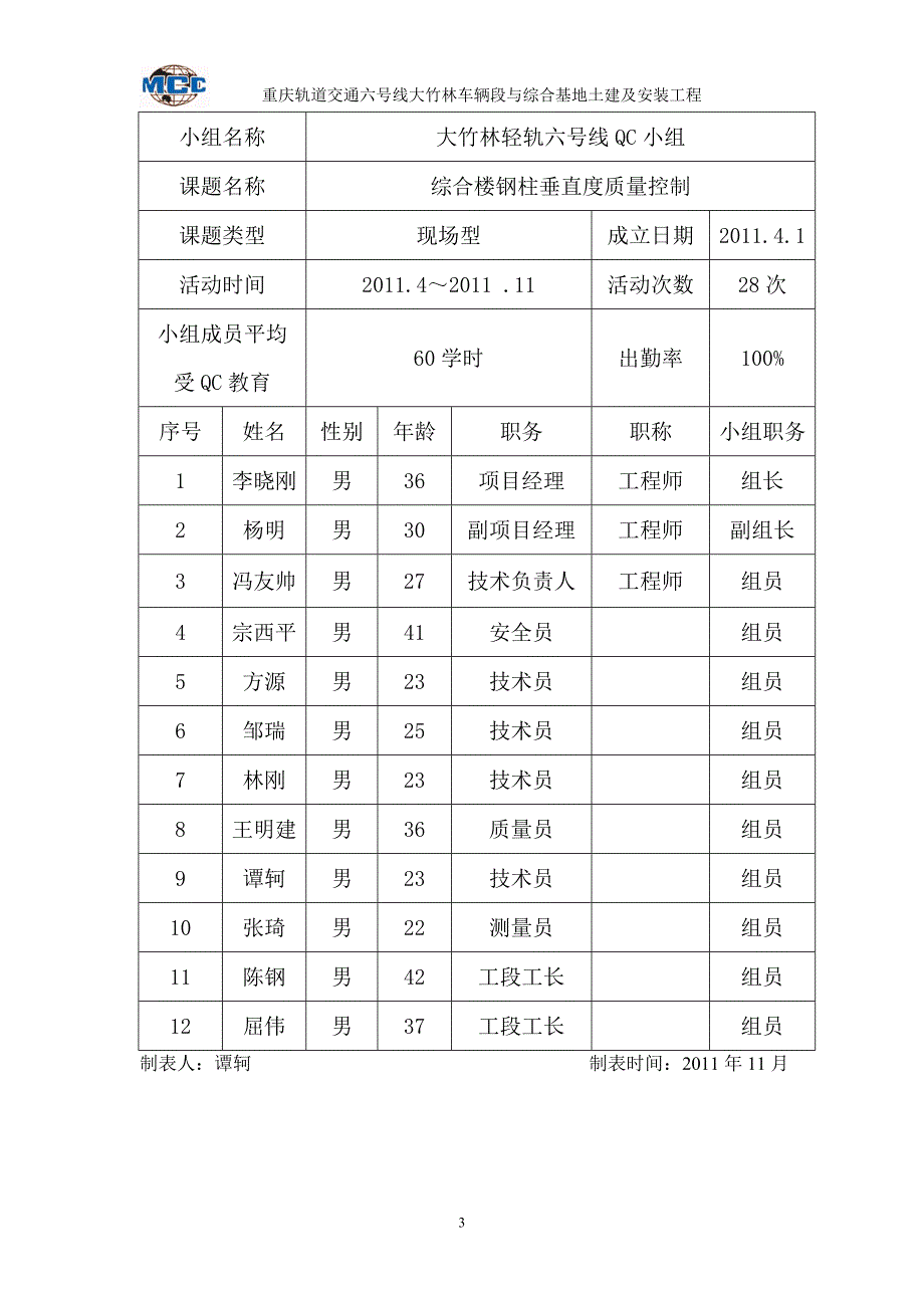 大竹林车场综合楼钢柱垂直度质量控制qc_第3页