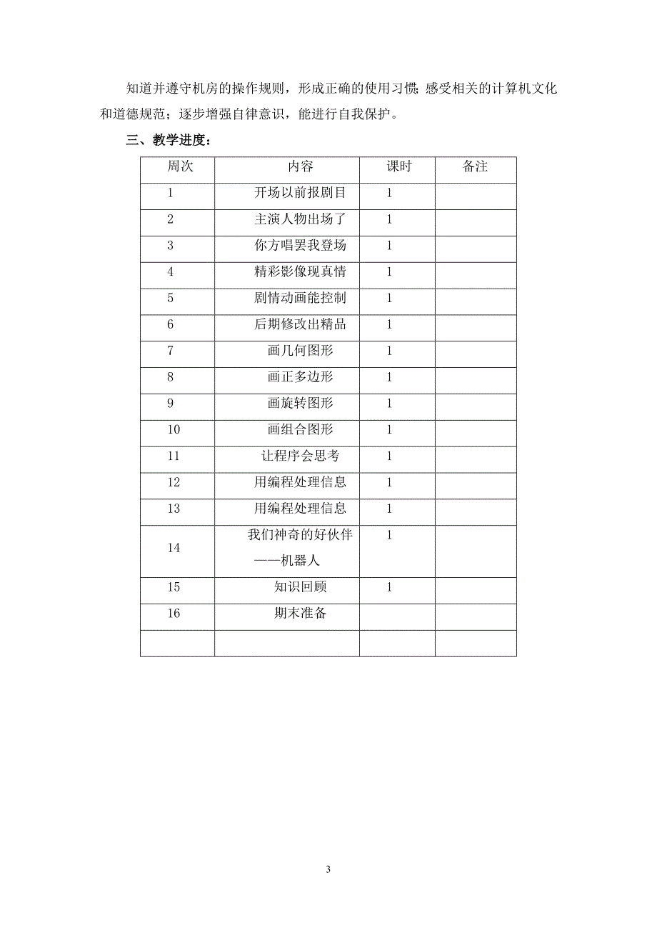 2015年泰山版小学信息技术第三册(下)教学计划及教案整理剖析_第3页