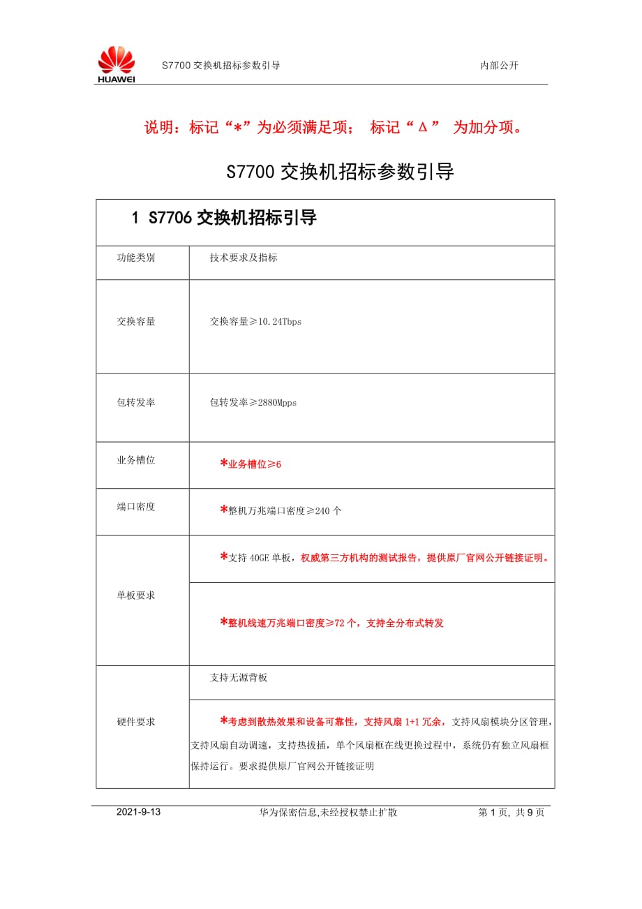 huaweis7700vsh3c交换机标书引导材料(2014-12-22)剖析_第1页