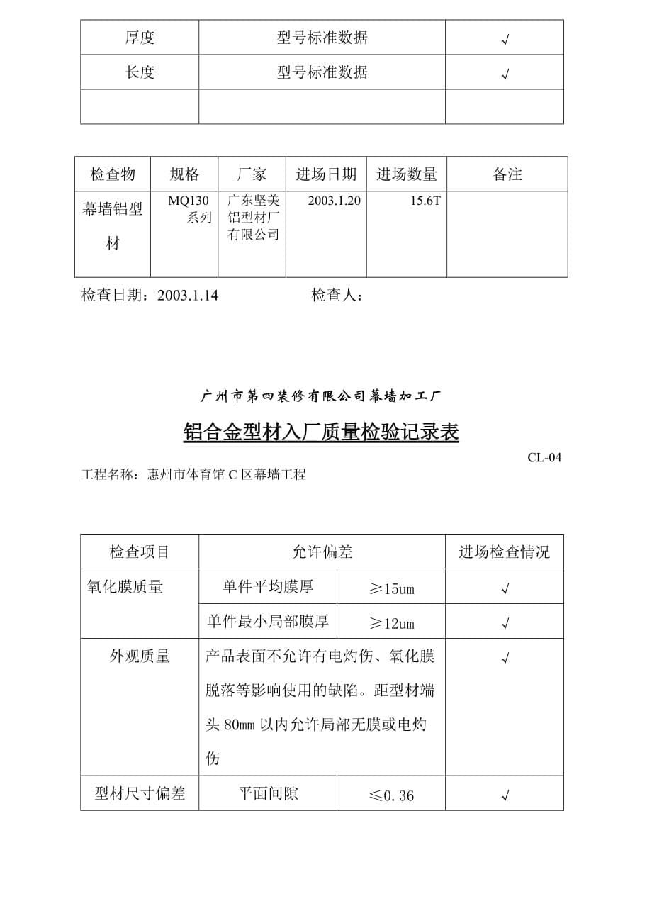 铝合金型材入库检验记录表_第5页