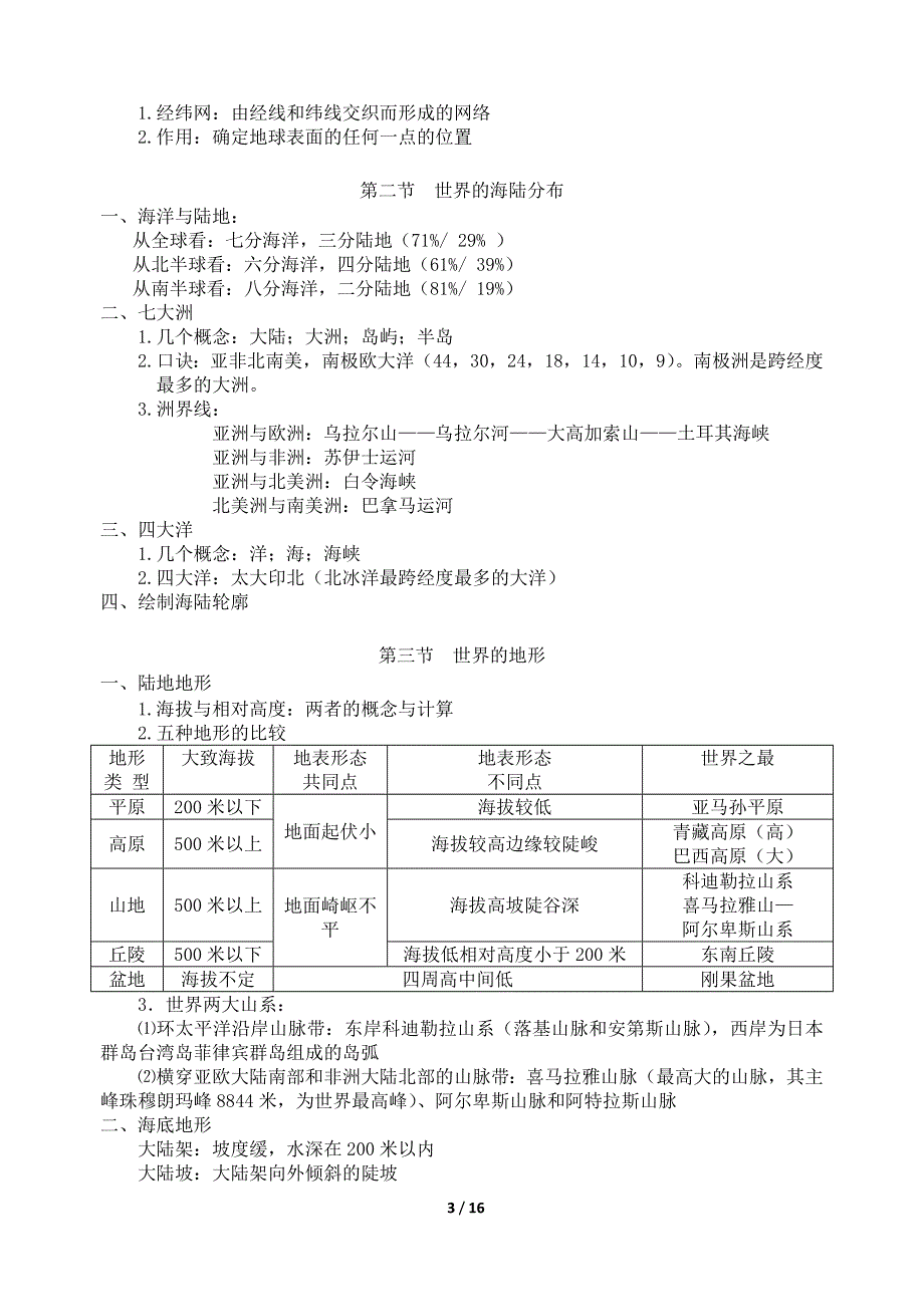 初一地理(上册)期末复习提纲_第3页