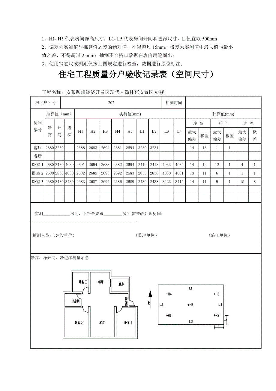 住宅工程质量分户验收记录表(空间尺寸)_第4页