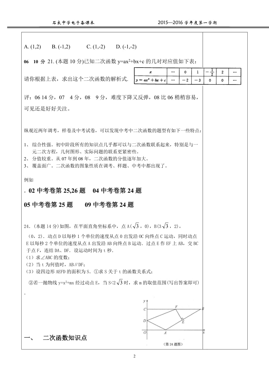 21二次函数y=ax2+bx+c(a≠0)的图象和性质剖析_第2页