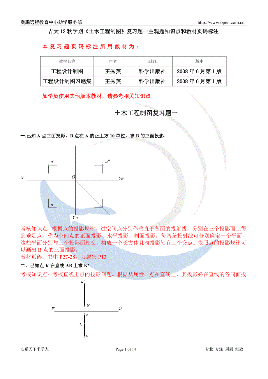 吉大12秋学期《土木工程制图》复习题主观题知识点和教材页码标注讲义_第1页