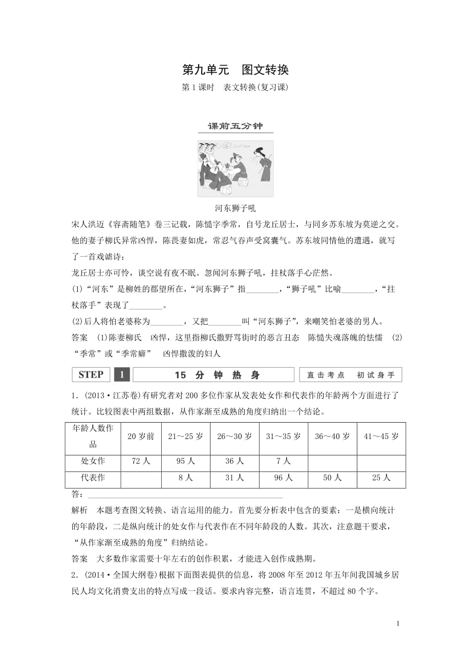 2016届高考语文二轮复习练习题：表文转换(江苏专用)剖析_第1页