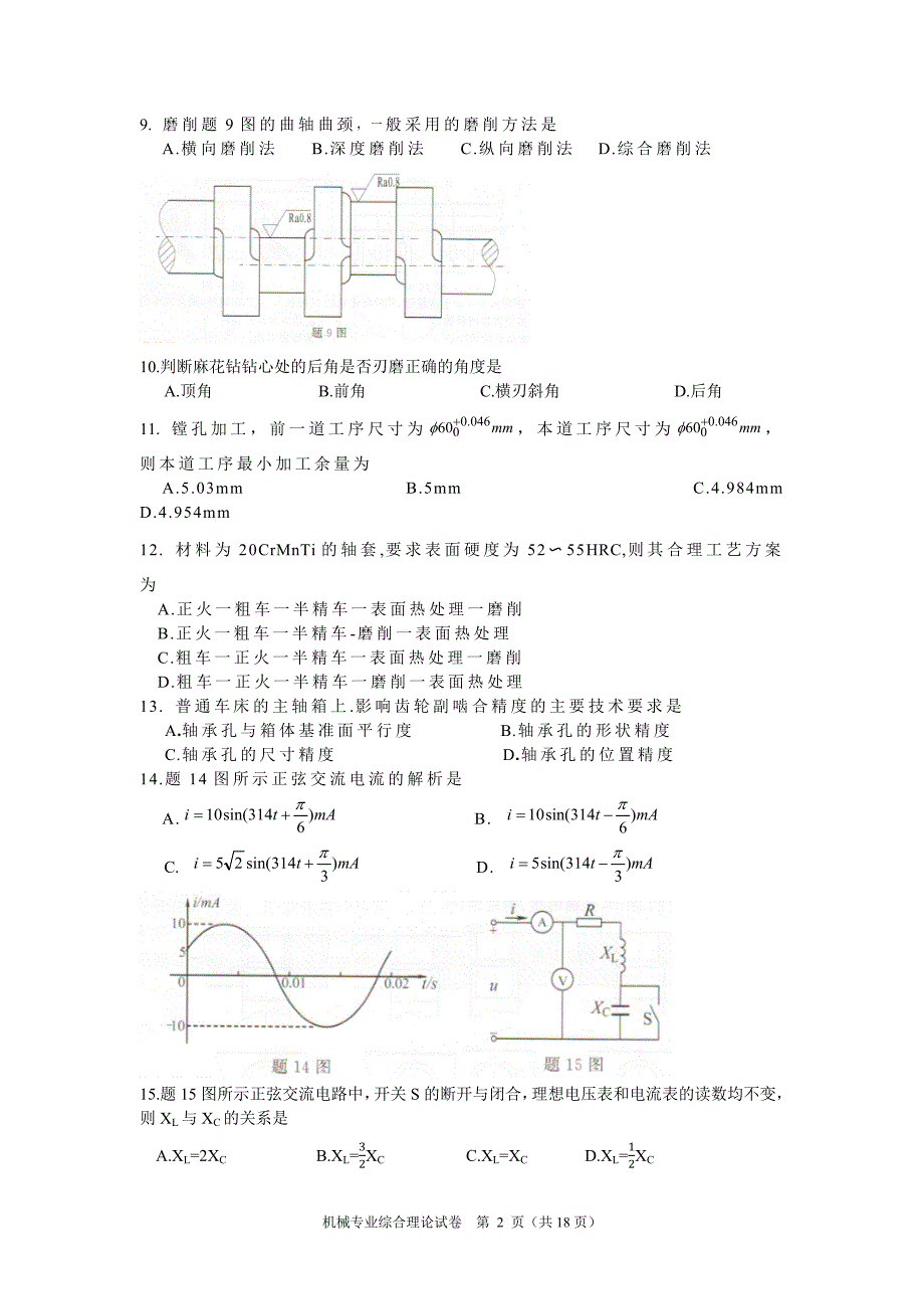 江苏省2016年普通高校对口单招文化统考机械专业综合理论试卷_第2页