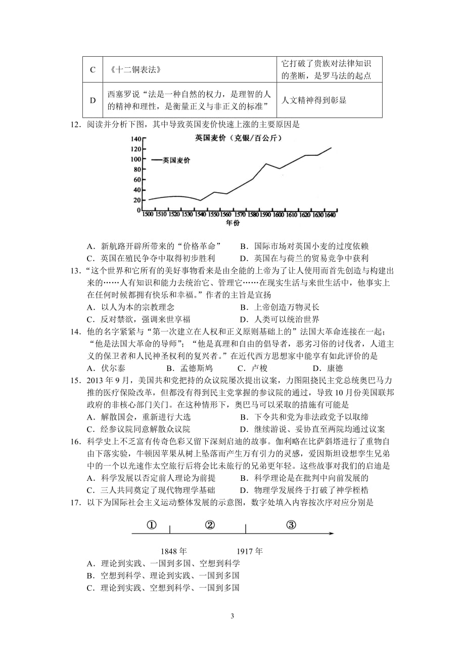 苏州市2016届高三期末调研历史试题(苏州一模)._第3页