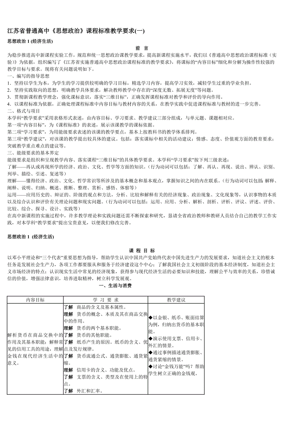 江苏省普通高中《思想政治》课程标准教学要._第1页