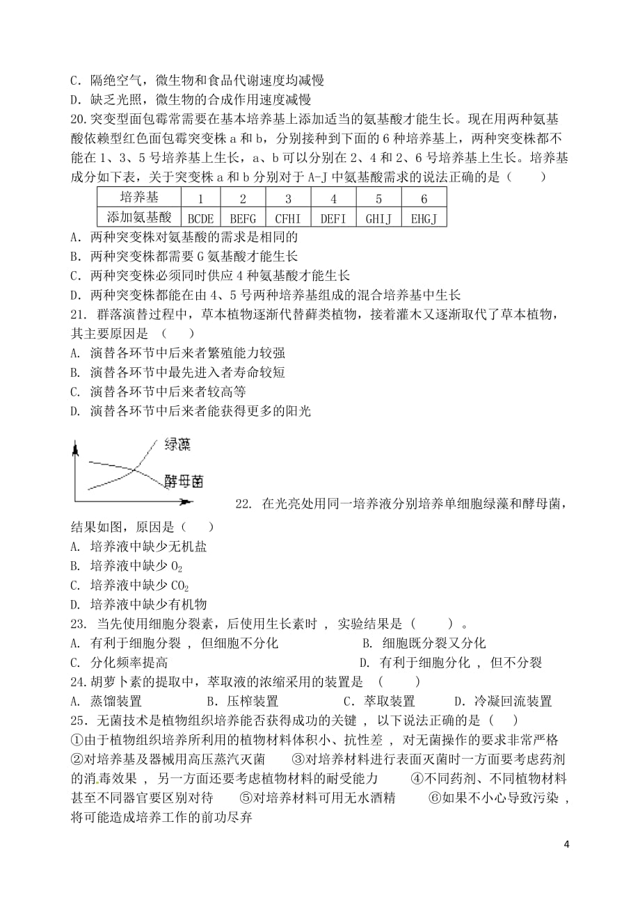 山西省忻州市第一中学2015-2016学年高二生物下学期期中试题._第4页