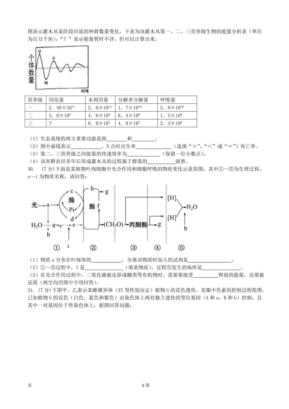 2017届浙江省绍兴市高三上学期期末考试生物试题_第5页