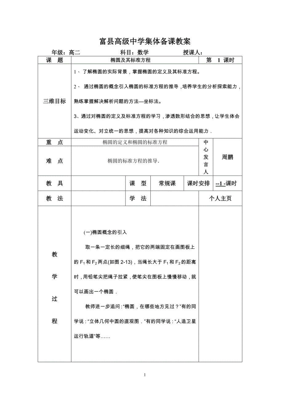 圆锥曲线与方程教案讲义_第1页