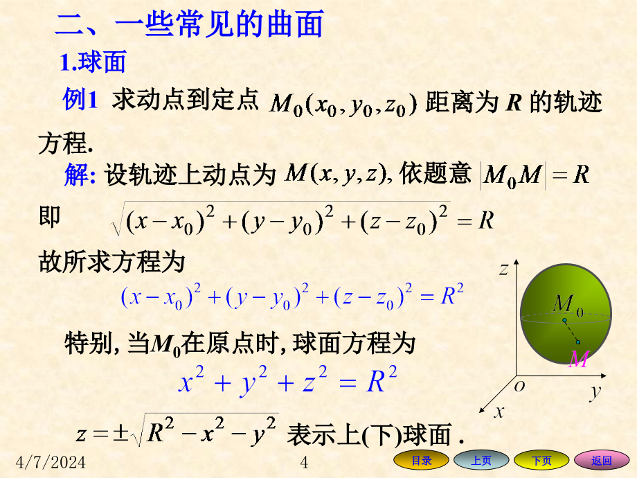 大学数学第四节空间的曲面与曲线讲义_第4页