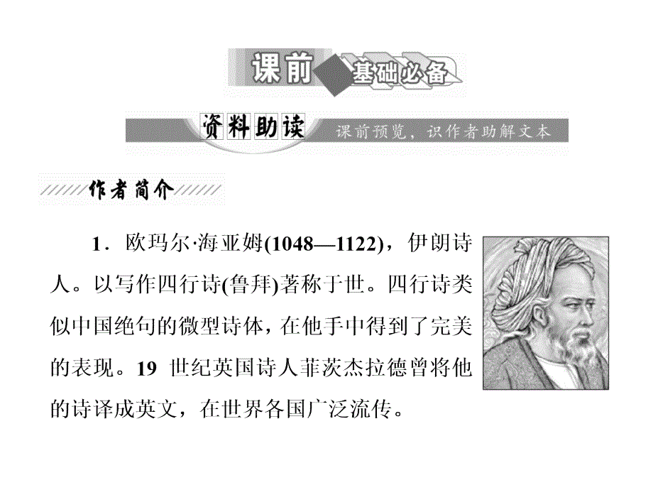 高中语文人教版选修《外国诗歌散文欣赏》课件：第三单元 自主阅读 1.鲁拜六十六首(节选) 2.园丁集_第2页