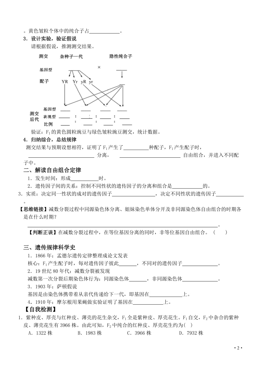 高三生物一轮复习学案：第16讲_豌豆杂交实验(二)_第2页