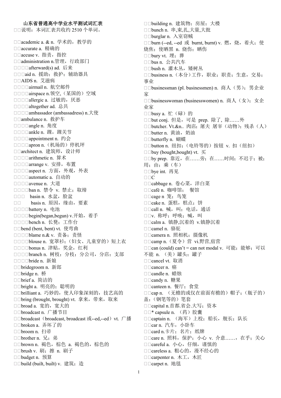 学业水平考试词汇表(单词+词组)讲义_第1页