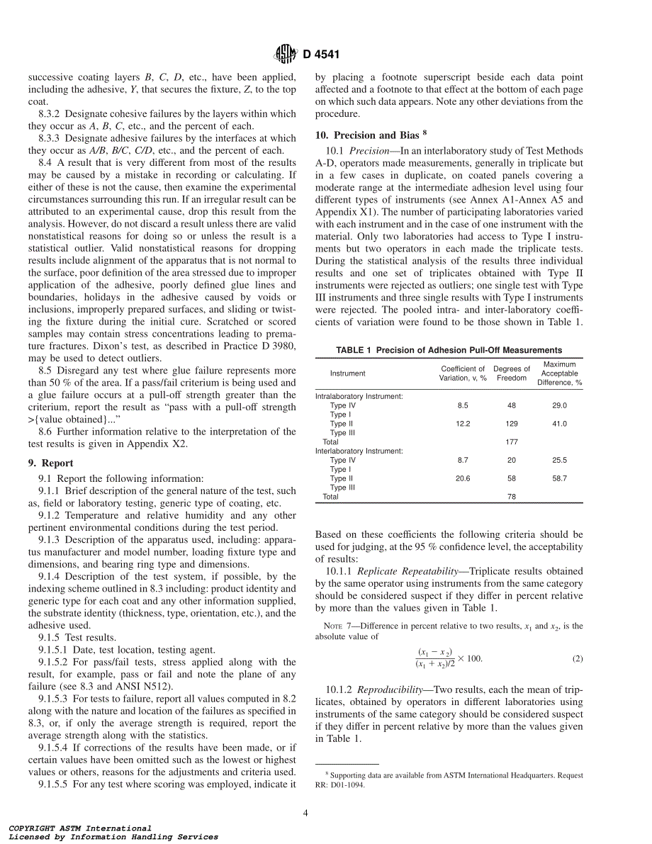 d+4541-02-使用便携式附着力试验器测量涂层拉脱强度的标准试验方法_第4页