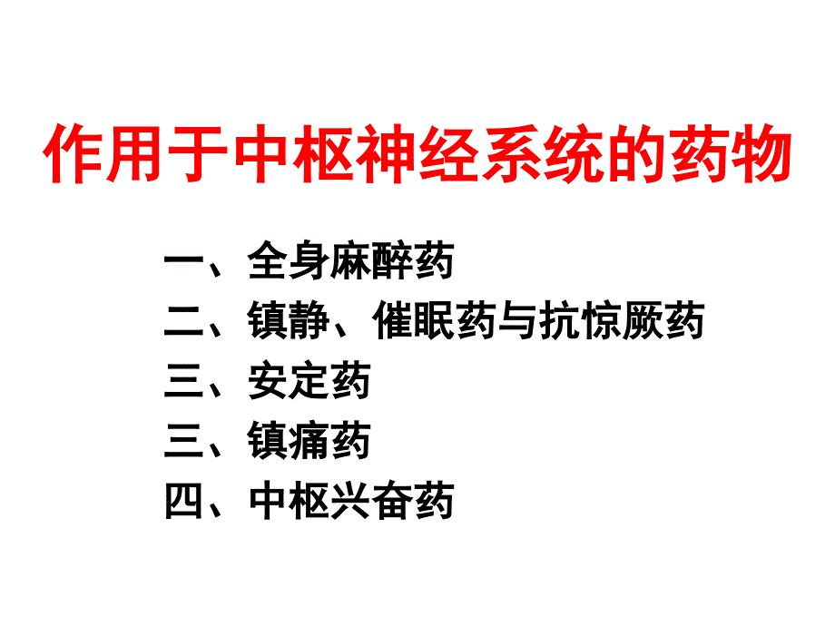 2013执业兽医资格考试药理学第四章 作用于中枢神经系统的药物_第1页