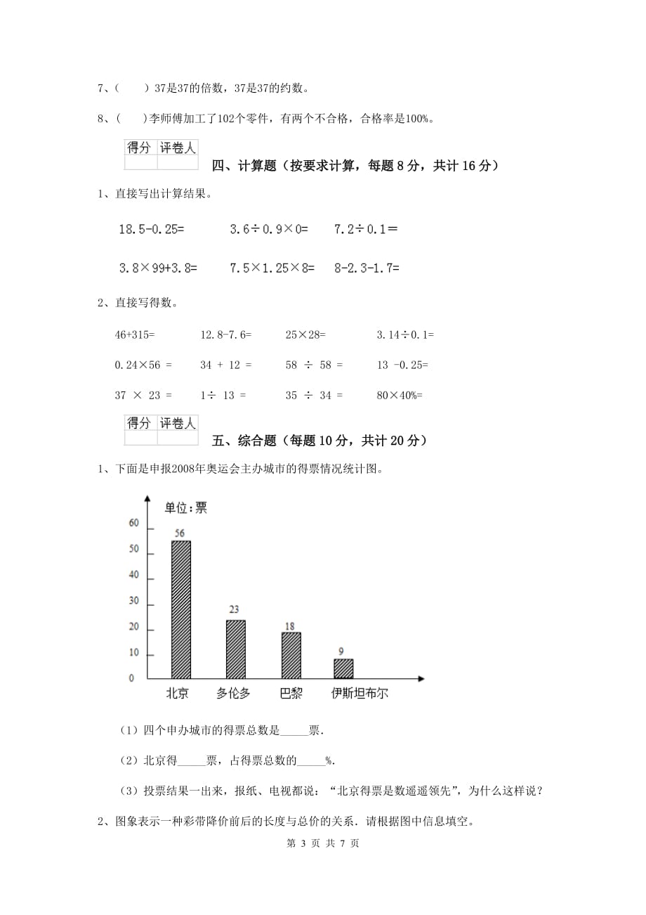 城阳区2019年小升初数学毕业考试试卷 含答案_第3页