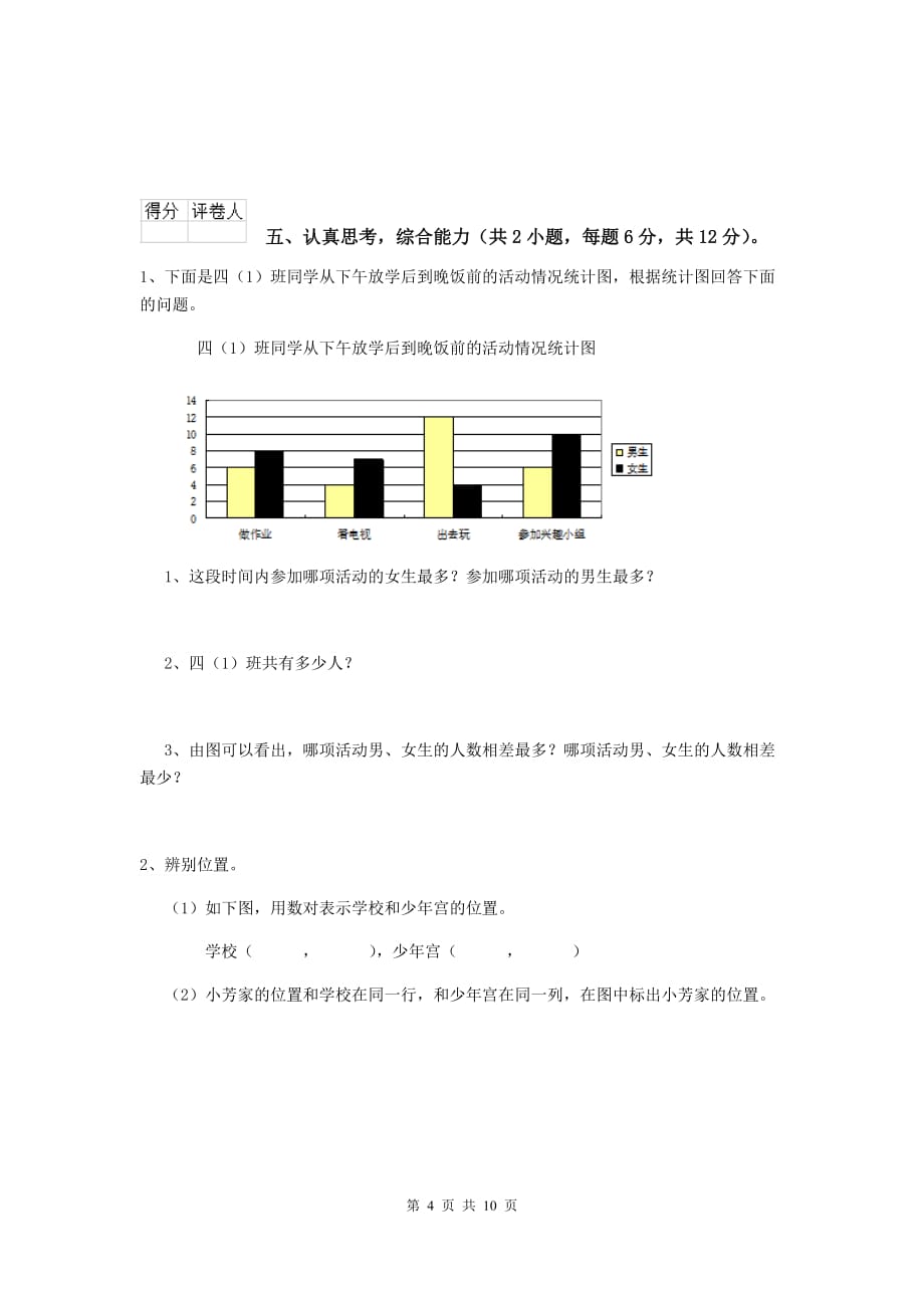 2020版实验小学四年级数学【下册】开学摸底考试试卷（i卷） 含答案_第4页