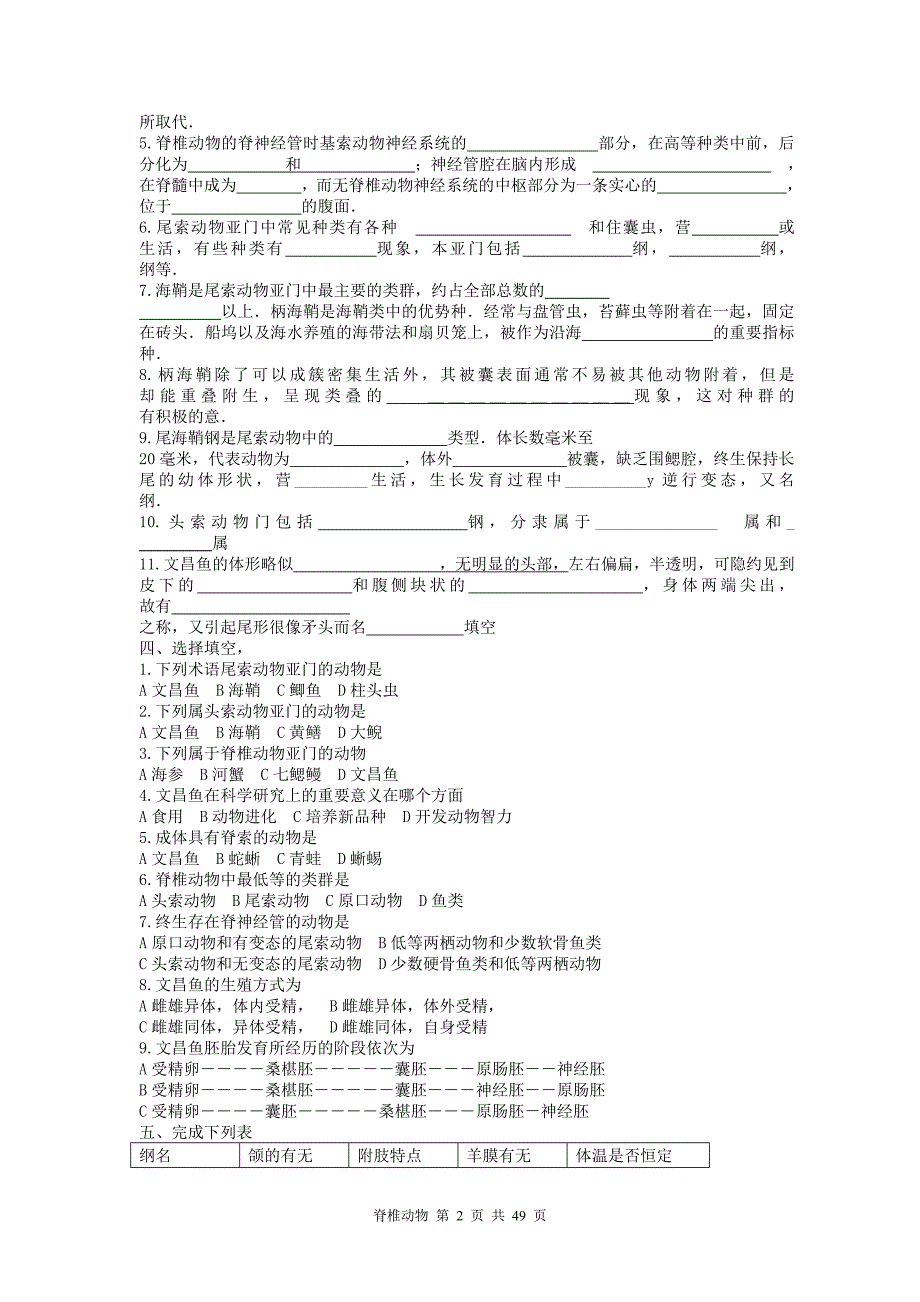 脊椎动物学习题_第2页