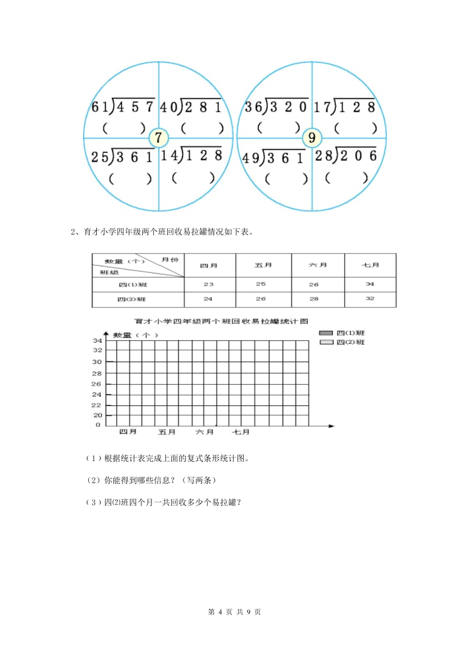 2020年实验小学四年级数学【上册】开学考试试卷c卷 （含答案）_第4页