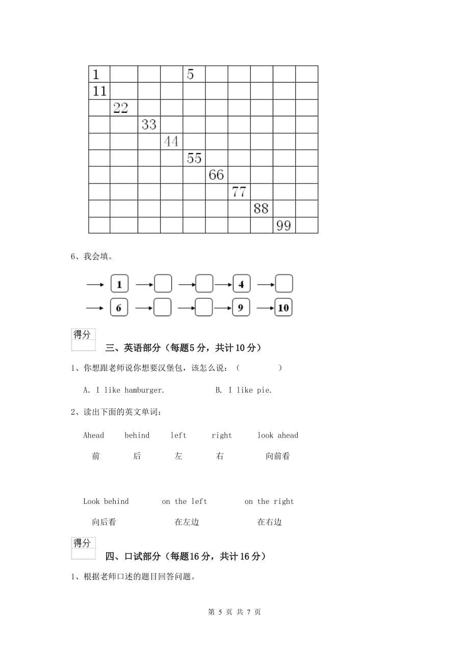广东省实验幼儿园学前班下学期开学模拟考试试题 附答案_第5页