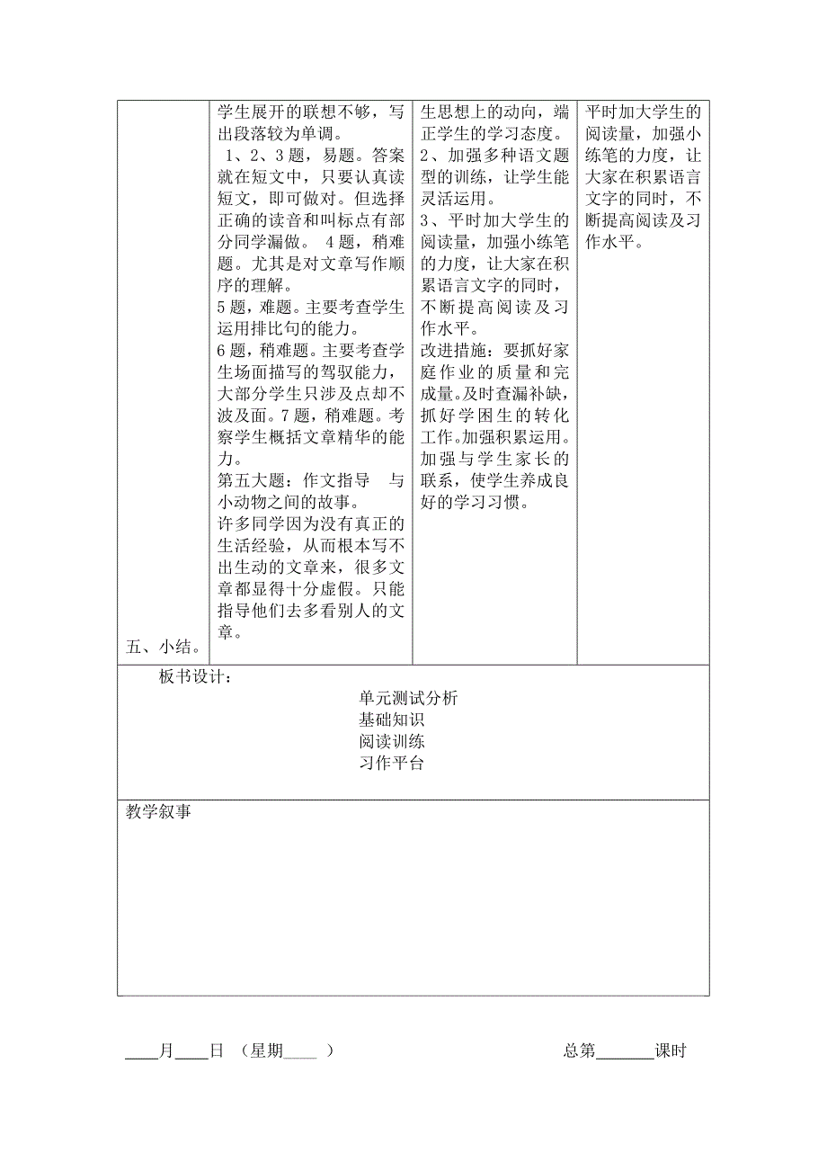 语文单元测试教案【表格式】_第4页