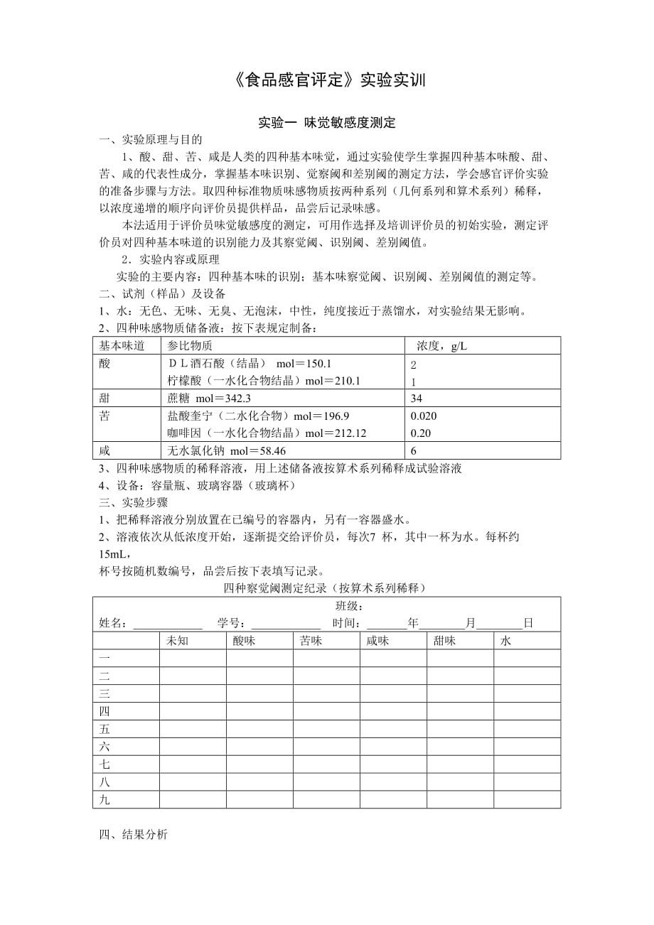 实验1 味觉敏感度测定(1)_第1页