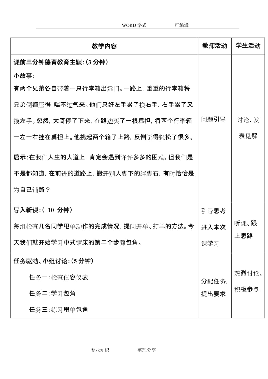 中式铺床之包角（2012-2013学年课堂教学设计）_第4页