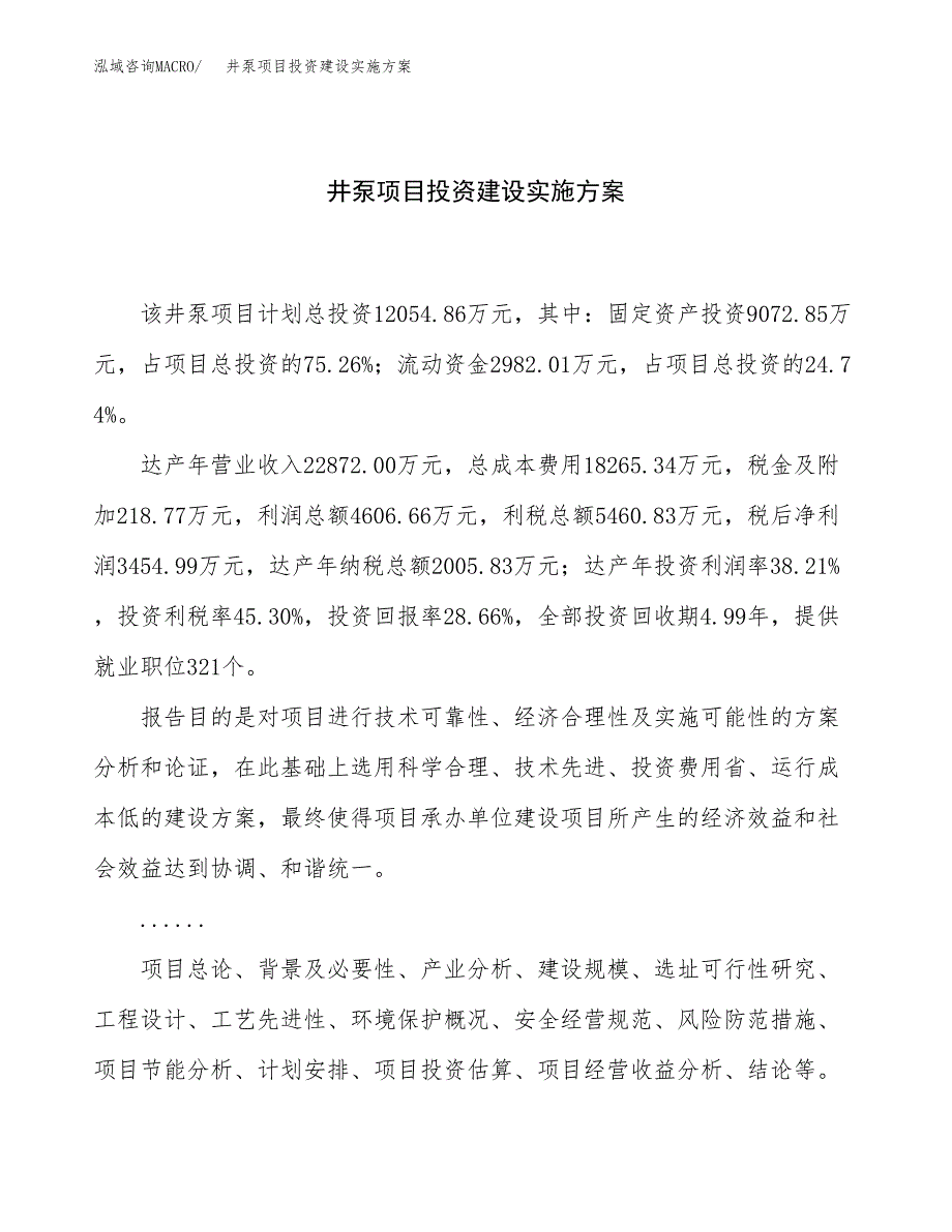 井泵项目投资建设实施方案.docx_第1页