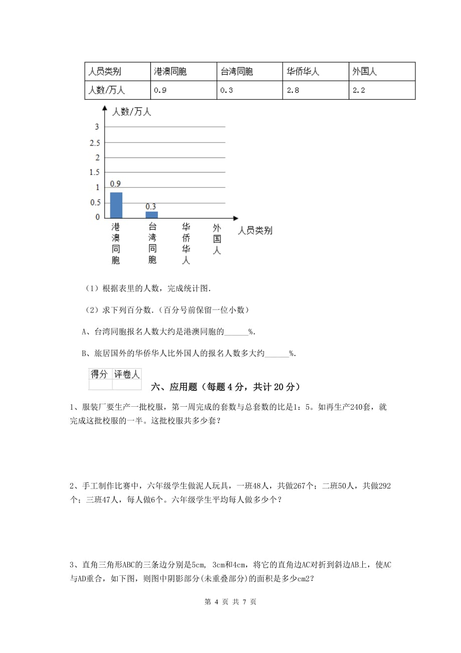 广东省实验小学六年级数学下学期期末测试试题（i卷） 含答案_第4页