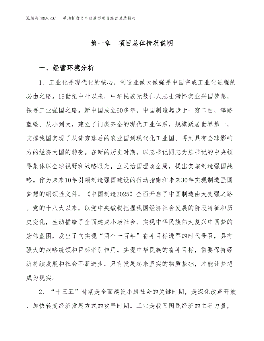 手动托盘叉车普通型项目经营总结报告范文模板.docx_第2页