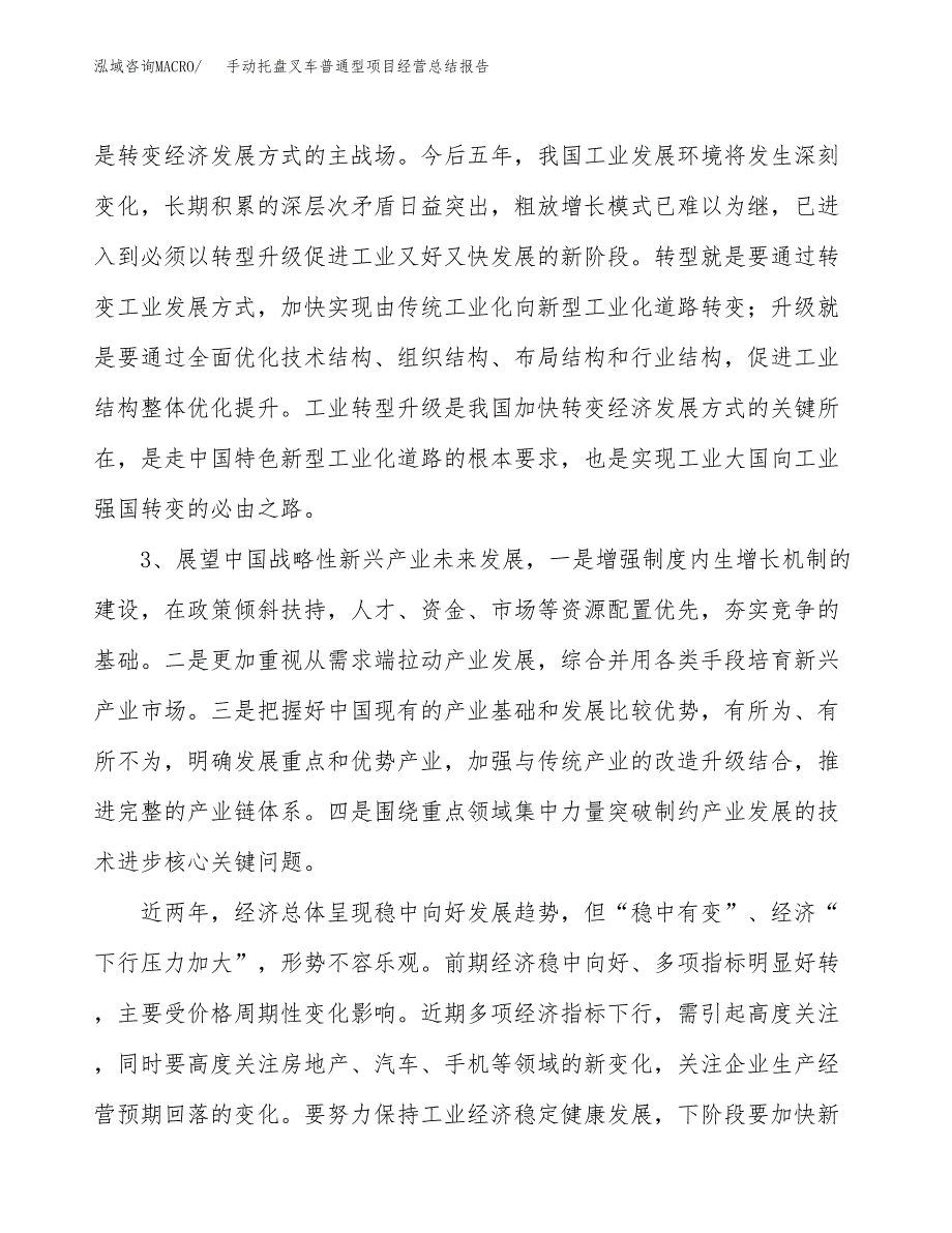 手动托盘叉车普通型项目经营总结报告范文模板.docx_第3页