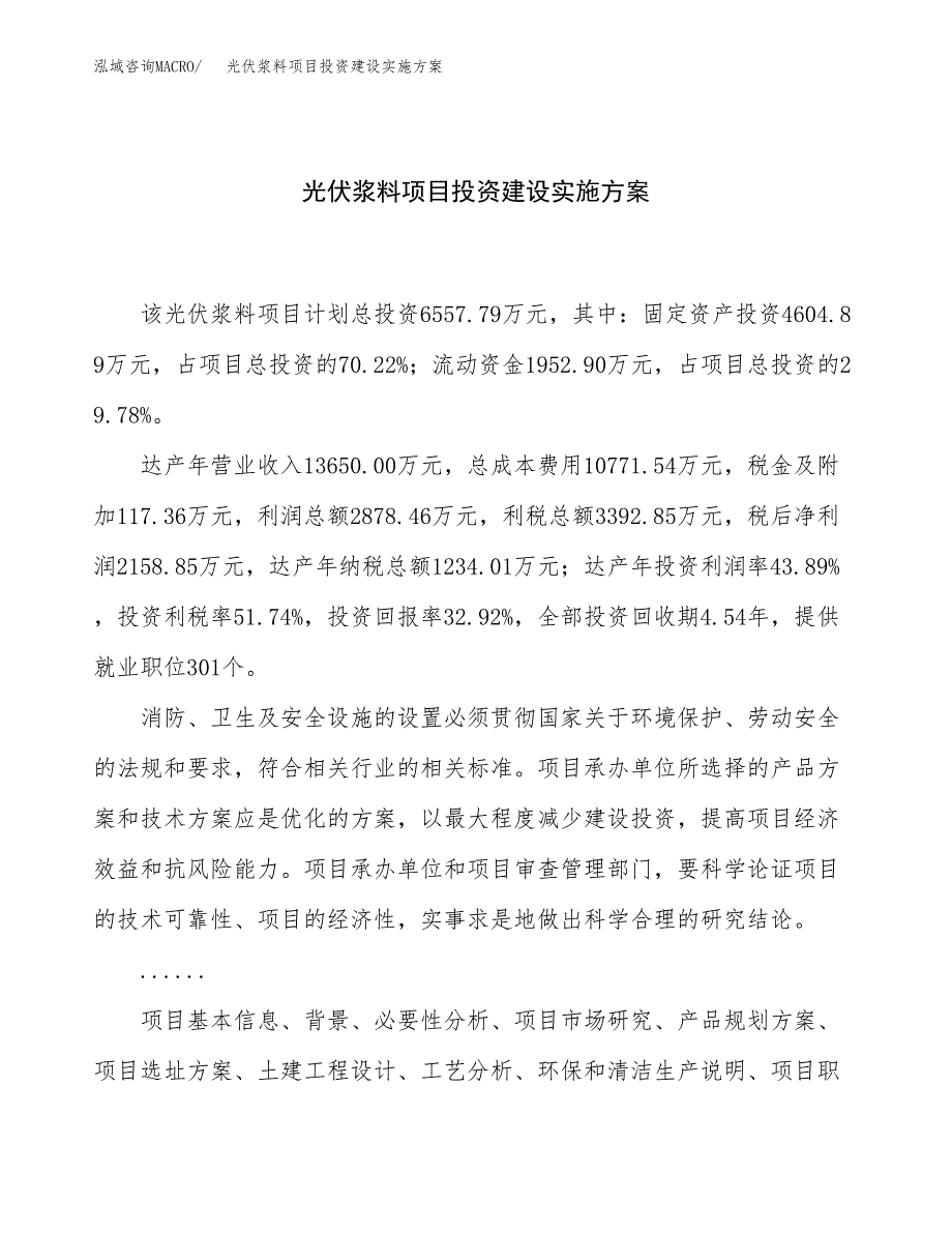 光伏浆料项目投资建设实施方案.docx_第1页