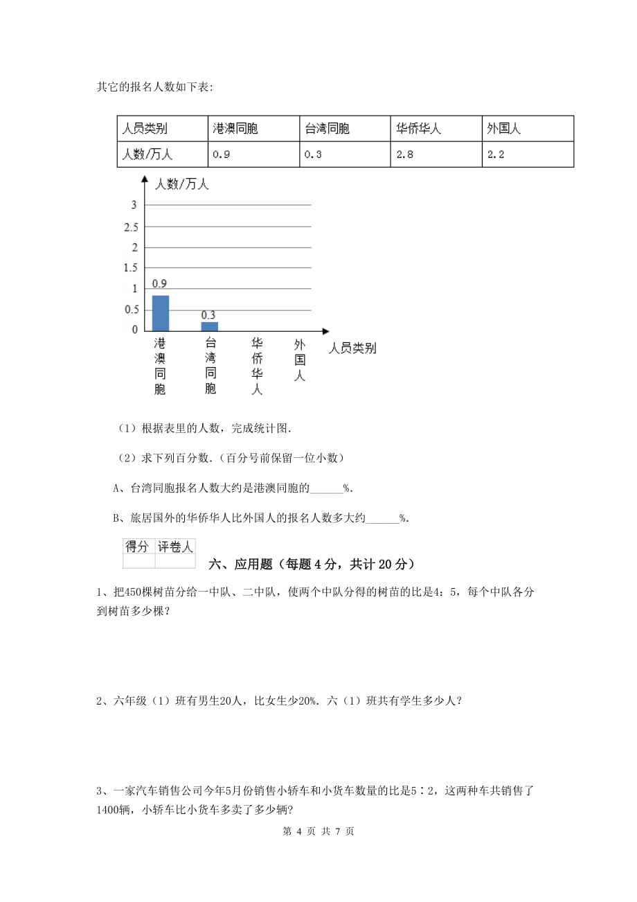 于都县六年级数学下学期开学考试试卷 含答案_第4页