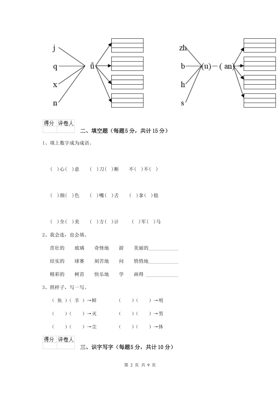 阿勒泰地区2019年重点小学一年级语文上学期期末摸底考试试卷 附答案_第2页