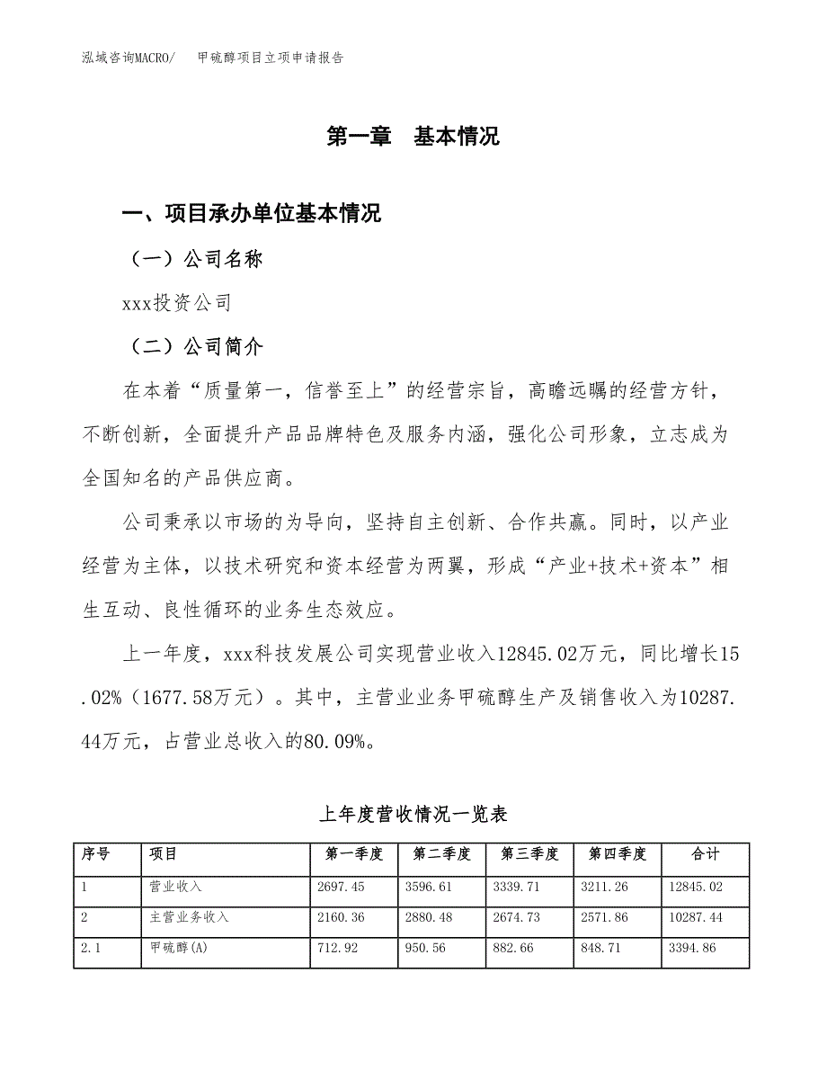 甲硫醇项目立项申请报告模板（总投资9000万元）_第2页